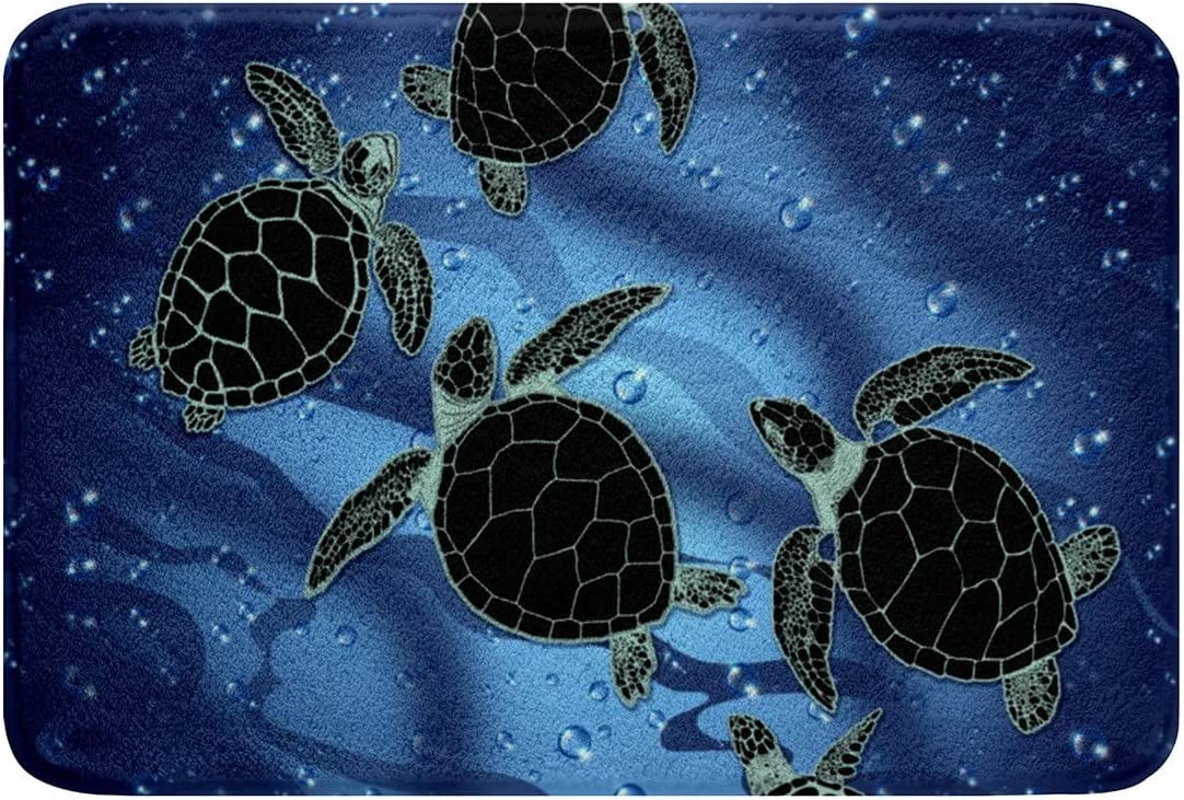 Tribal Sea Turtles Bath Rugs Navy Blue Ocean Rugs for Teens Boys,Exotic