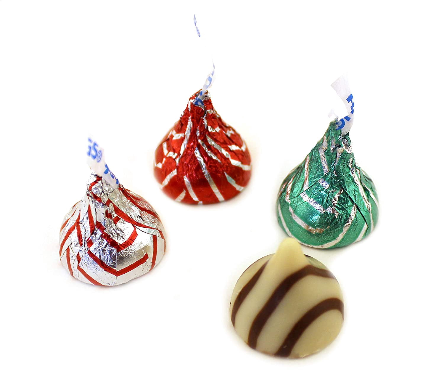 LaetaFood HERSHEY'S HUGS KISSES Milk Chocolate Candy with White Creme Red Silver Green Striped (2 Pound Bag)
