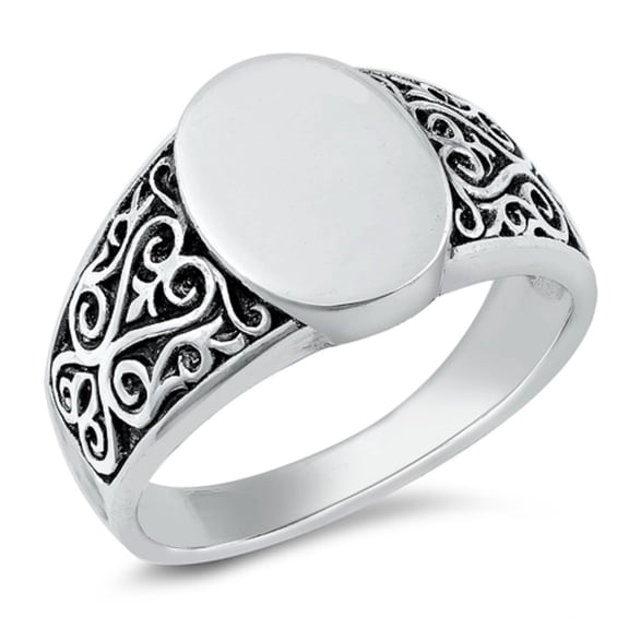 Sterling Silver Plain Oval Center Filigree Sides Ring Size 10