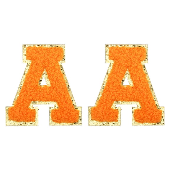 Uxcell Chenille Letter Patches 2.2" Self Adhesive Letter A Stick on Embroidered Patch for Clothing Repair (Orange, Pack of 2)