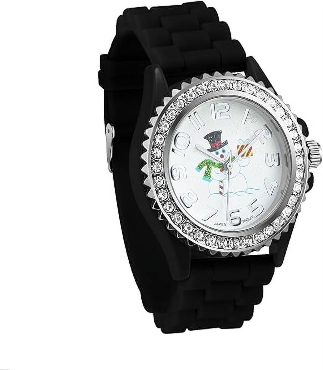 Blekon Christmas Tree Women Watch Crystals Studded Alloy Case Silicone Strap White Dial Santa Claus Analog Watches