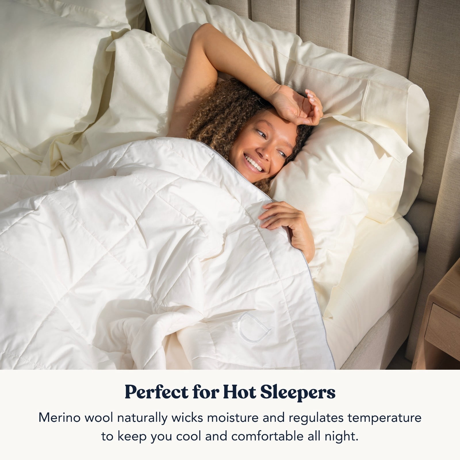 Delara Queen Size Wool Comforter Duvet Insert 88"x92" - Ultra-Soft GOTS Certified 100% Organic Cotton Fabric Summer Spring Merino Wool Comforter, 200 GSM Lightweight Warmth