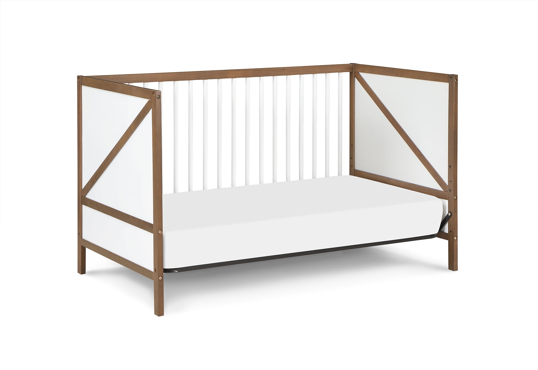 Suite Bebe Pixie Zen 3-in-1 Convertible Baby Wooden Crib With Round Spindles, in Walnut/White