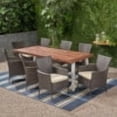 thumbnail image 3 of GDF Studio Remo Outdoor Acacia Wood and Wicker 9 Piece Dining Set with Cushion, Dark Brown, White, Multibrown, and Beige, 3 of 13