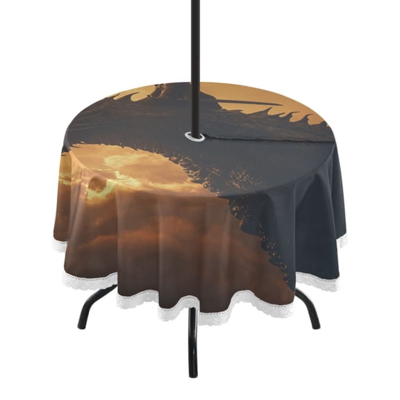 Round Tablecloth 60*60 Inches Round Tablecloth Outdoor Style Tablecloth With Umbrella Holes Tablecloth Outdoor Suitable For Kitchens and Dining Rooms Riding A Dragon