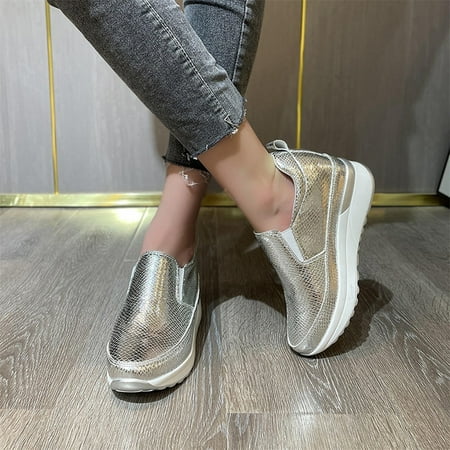 

SHENGXINY 2022 Fashion Thick Sole Shoes Ladies Wedge Sneakers Slip On Fitness Shoes Women Outdoor Shock Absorber Rocking Shoes