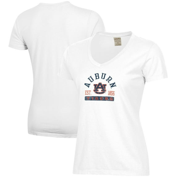 Women's  White Auburn Tigers Arch Logo Comfort Wash V-Neck T-Shirt