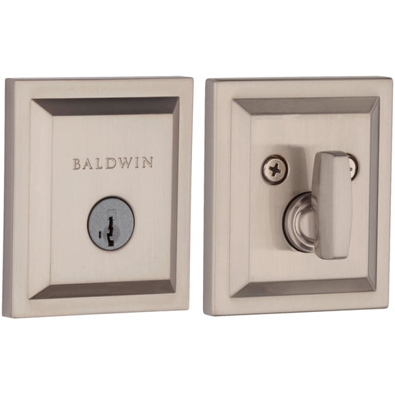 Baldwin 380 Square Low Profile Sgl Cyl Deadbolt Featuring Smartkey Security™ in SN