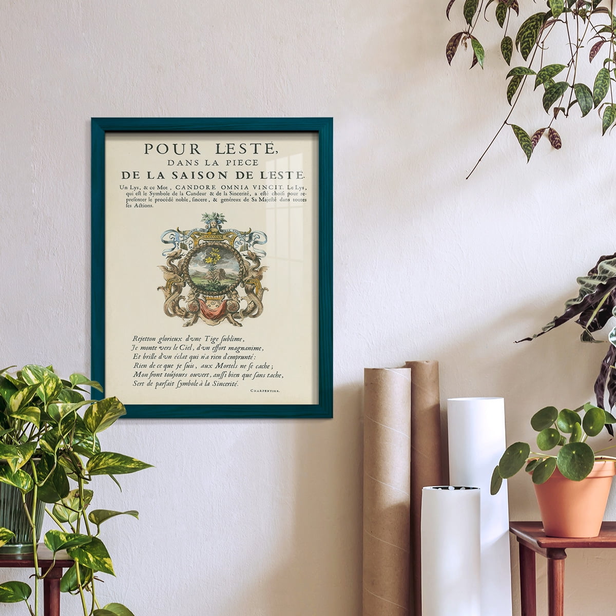 Printed Embellished Bookplate VI - Framed Print w/glass - Ocean Blue