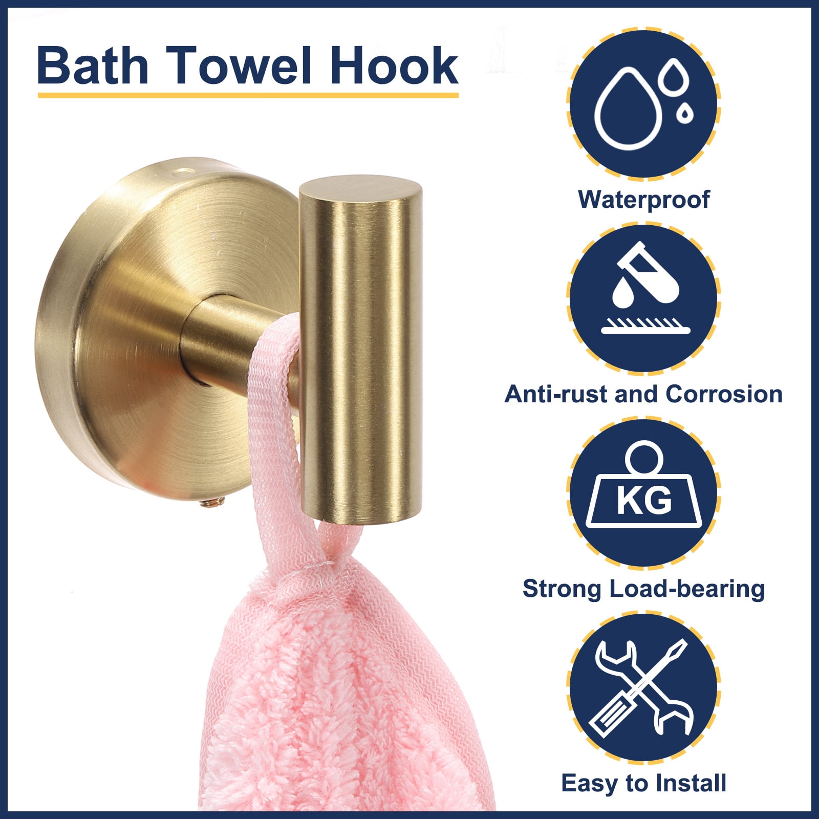 Unique Bargains Bath Towel Hook Stainless Steel Coat Hook Wall Mount Robe Gold