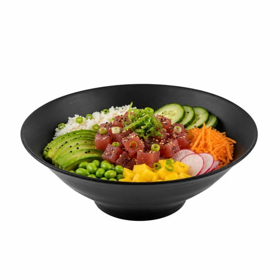 Voga 37 oz Round Black Melamine Serving Bowl - Japonais, Faux Slate - 9 3/4" x 9 3/4" x 3 1/4" - 2 count box