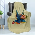 thumbnail image 4 of Old School Soft Flannel Fleece Throw Blanket, Retro Tattoo Design Like Graphic Heart in Bird's Beak and Rose, Cozy Plush for Indoor and Outdoor Use, 50" x 70", Multicolor, by Ambesonne, 4 of 5
