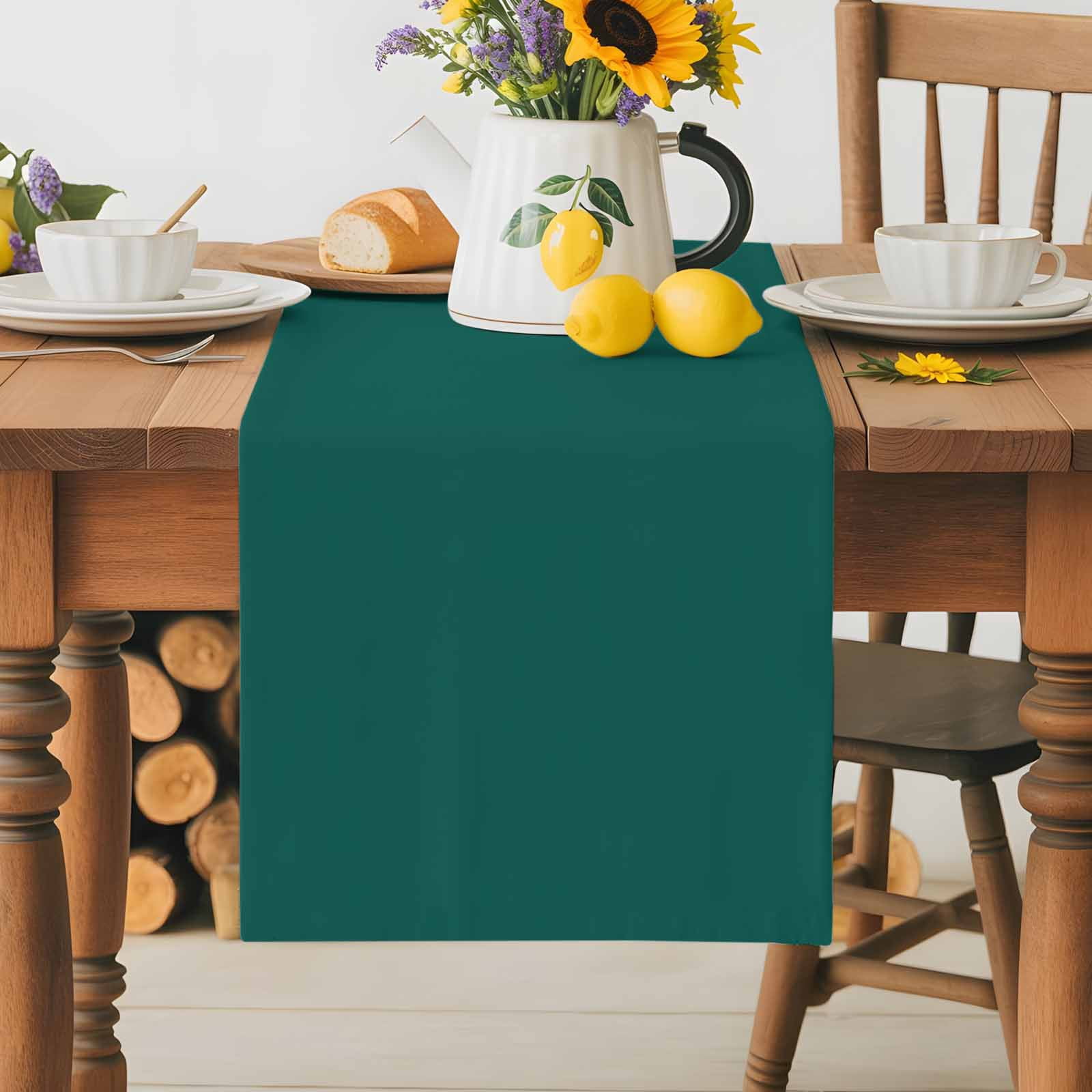 Dark Green Cotton Linen Table Runner for Dining Kitchen, Modern Pure Dark Green Wedding Outdoor Party Tablerunners Decoration, Dresser Scarf Coffee Tablecloth Runners 13x70 Inches