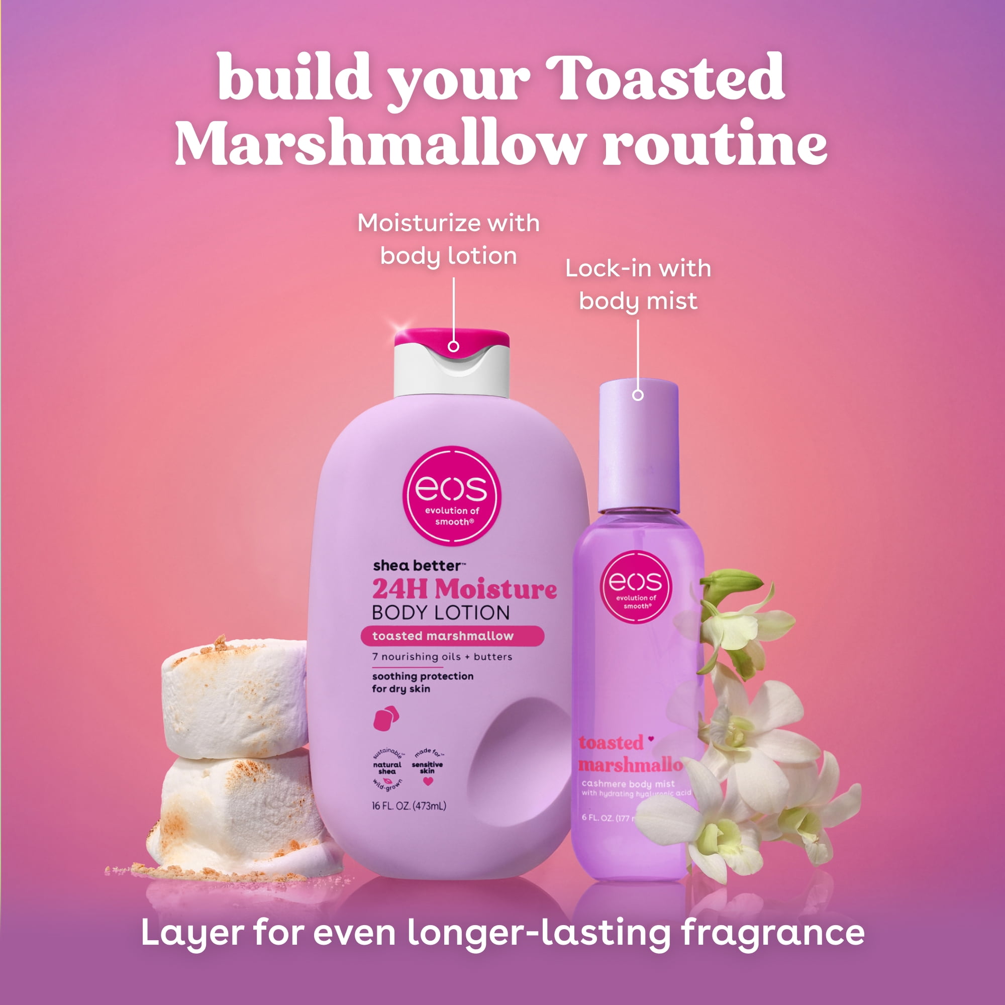 eos Shea Better Toasted Marshmallow Body Lotion for Dry Skin, 16 fl oz