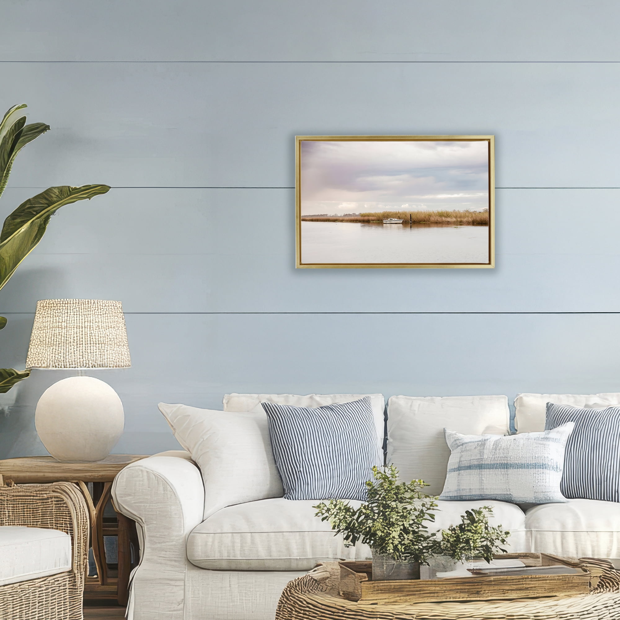 Stupell Industries Magical Mooring Landscape Gold Framed Floater Canvas Wall Art, design by Christy Berry