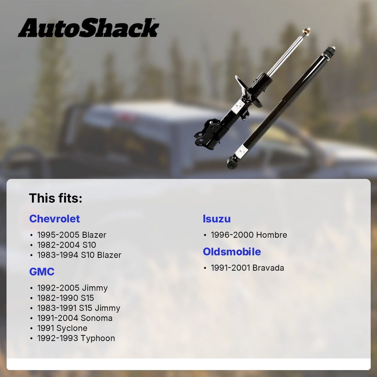 AutoShack Rear Shock Absorbers - Driver and Passenger Side for Chevrolet & GMC, S10 1982-2004 Blazer 1995-2005 Sonoma 1991-2004 Jimmy 1992-2005, 4WD RWD AWD FWD L4 1.9L 2.0L 2.2L 2.5L V6 2.8L 4.3L