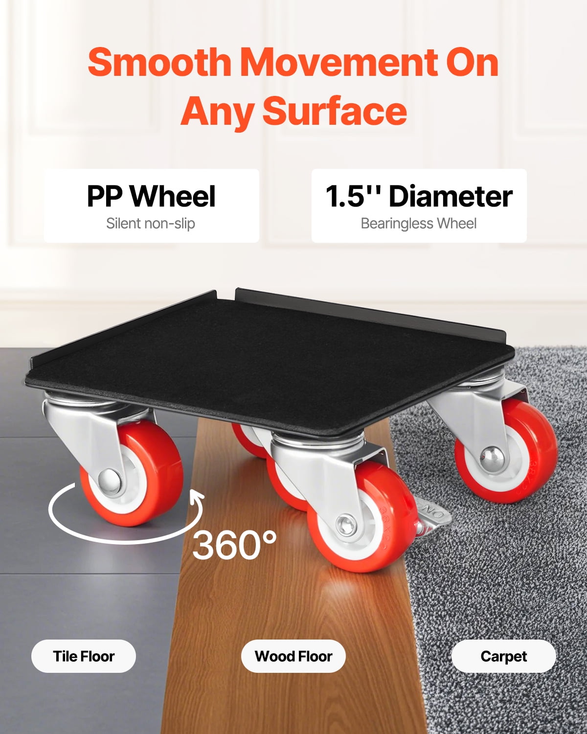 VEVOR Furniture Dolly, Maximum Load 1200 lbs, Heavy Duty Furniture Movers with 5 360° Rotation Wheels, Carbon Steel Panel, Furniture Lift Slider Tool Set for Appliances,Sofa,Fridge,Washing Machine