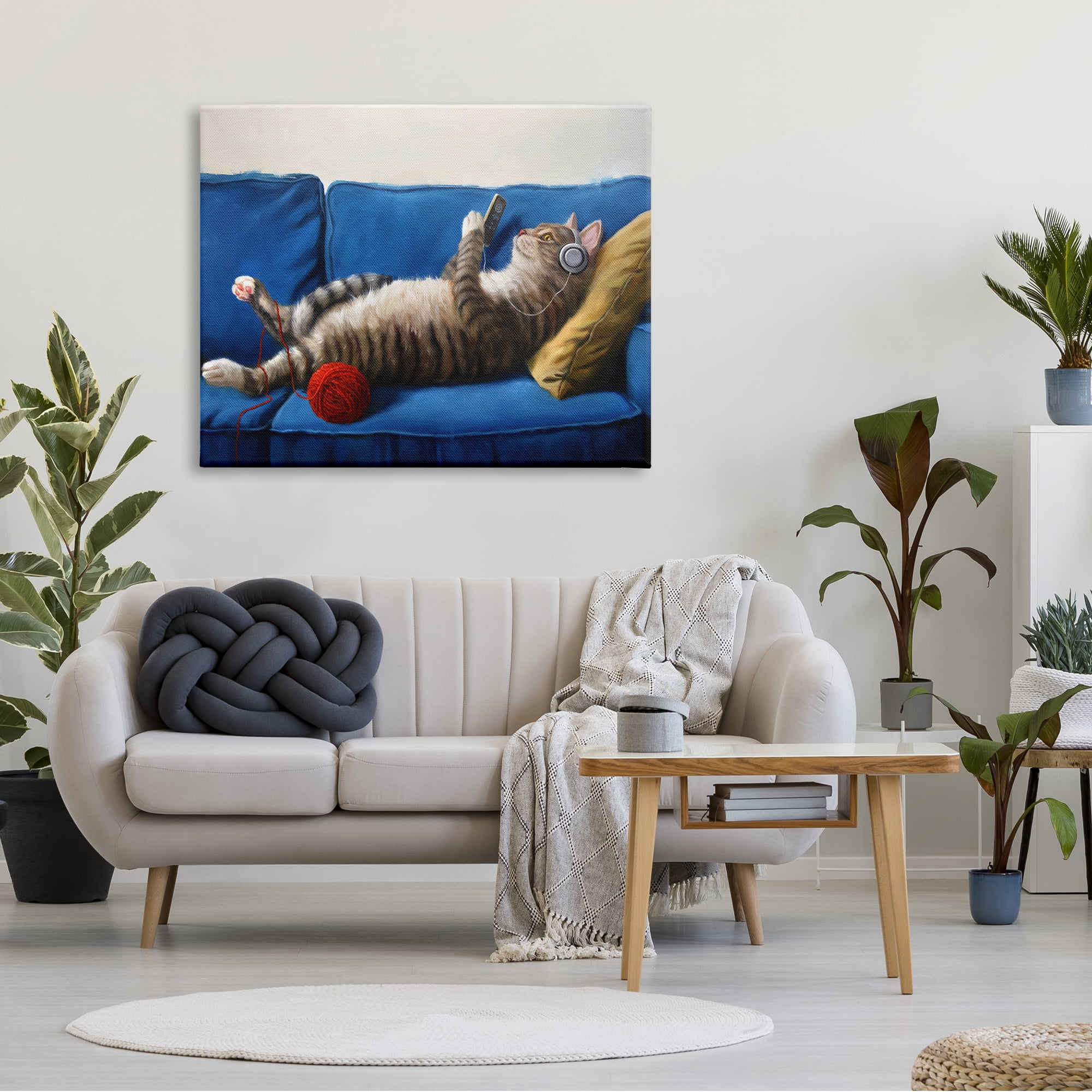 Stupell Industries Cat Couch Relaxing Red Yarn Ball Pet Portrait, 48 x 36,Design by Lucia Hefferenan