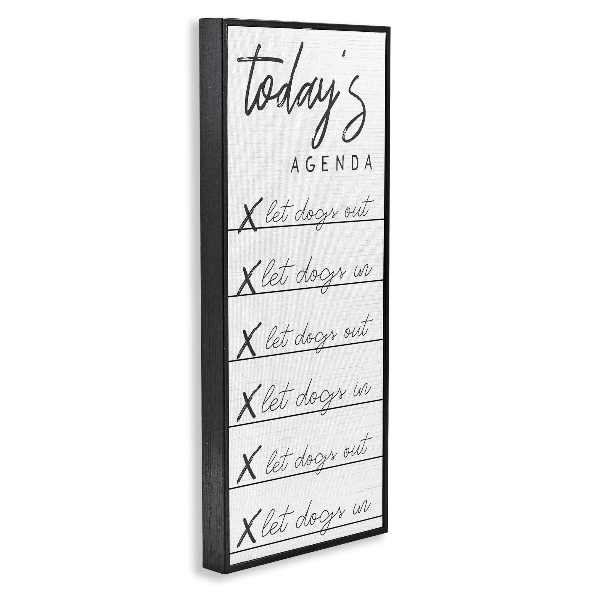 Stupell Industries Today's Agenda Funny Dog Checklist Typography Painting Black Framed Art Print Wall Art, 13 x 30