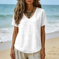 thumbnail image 5 of GUACER V Neck T Shirts for Women Casual Short Sleeve Tops Textured Cotton Linen Loose Basic Summer Tees Flowy Blouses, 5 of 6