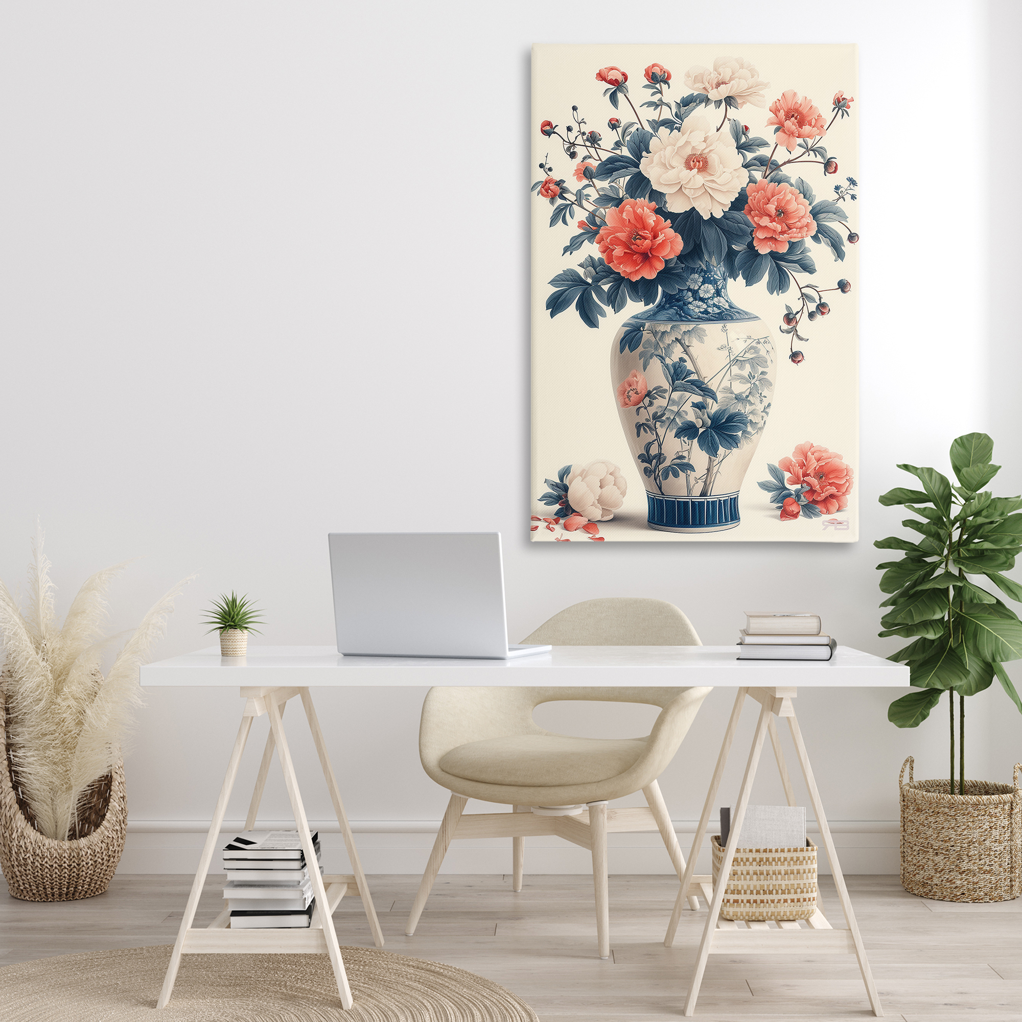 Stupell Industries Vintage Eastern Vase Botanical & Floral Painting Gallery Wrapped Canvas Art Print Wall Art, 30 x 45