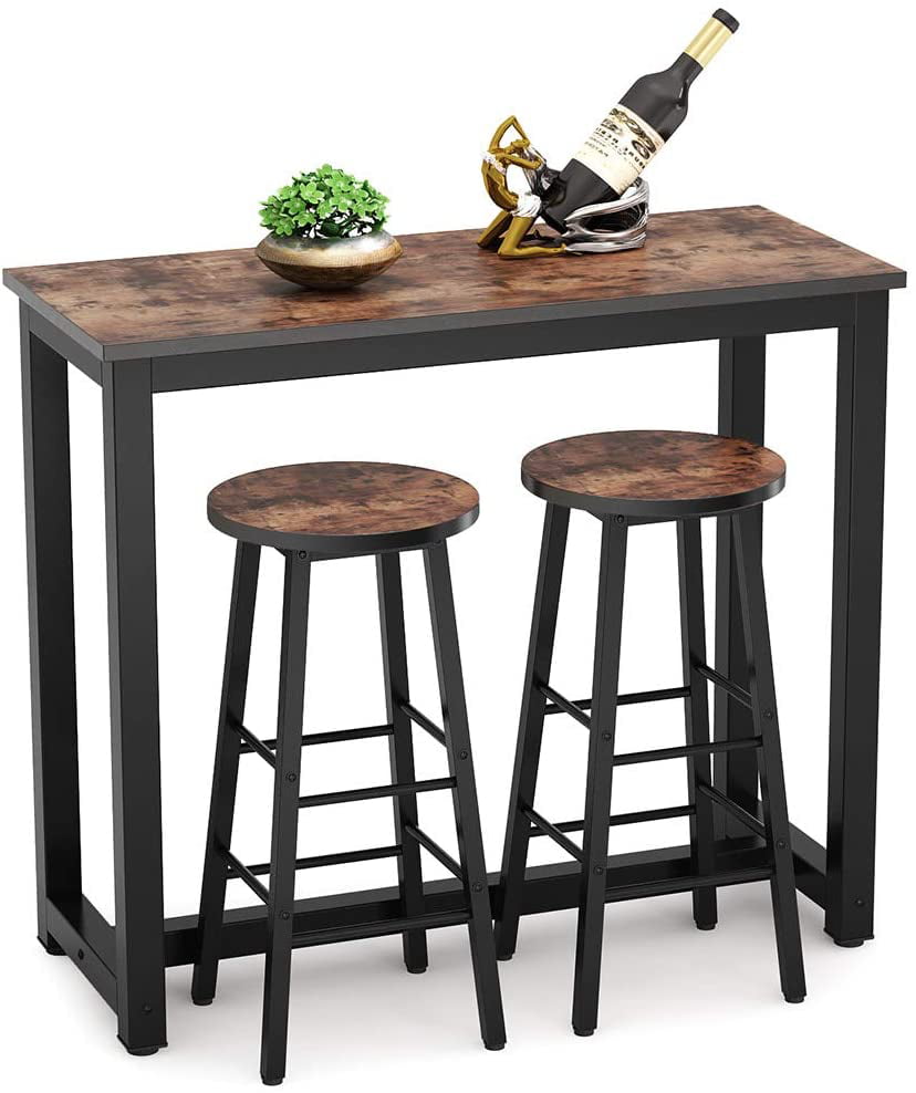 Tribesigns Bar Table with Stools 3Piece Pub Table Set, Counter Height Breakfast Kitchen Bar