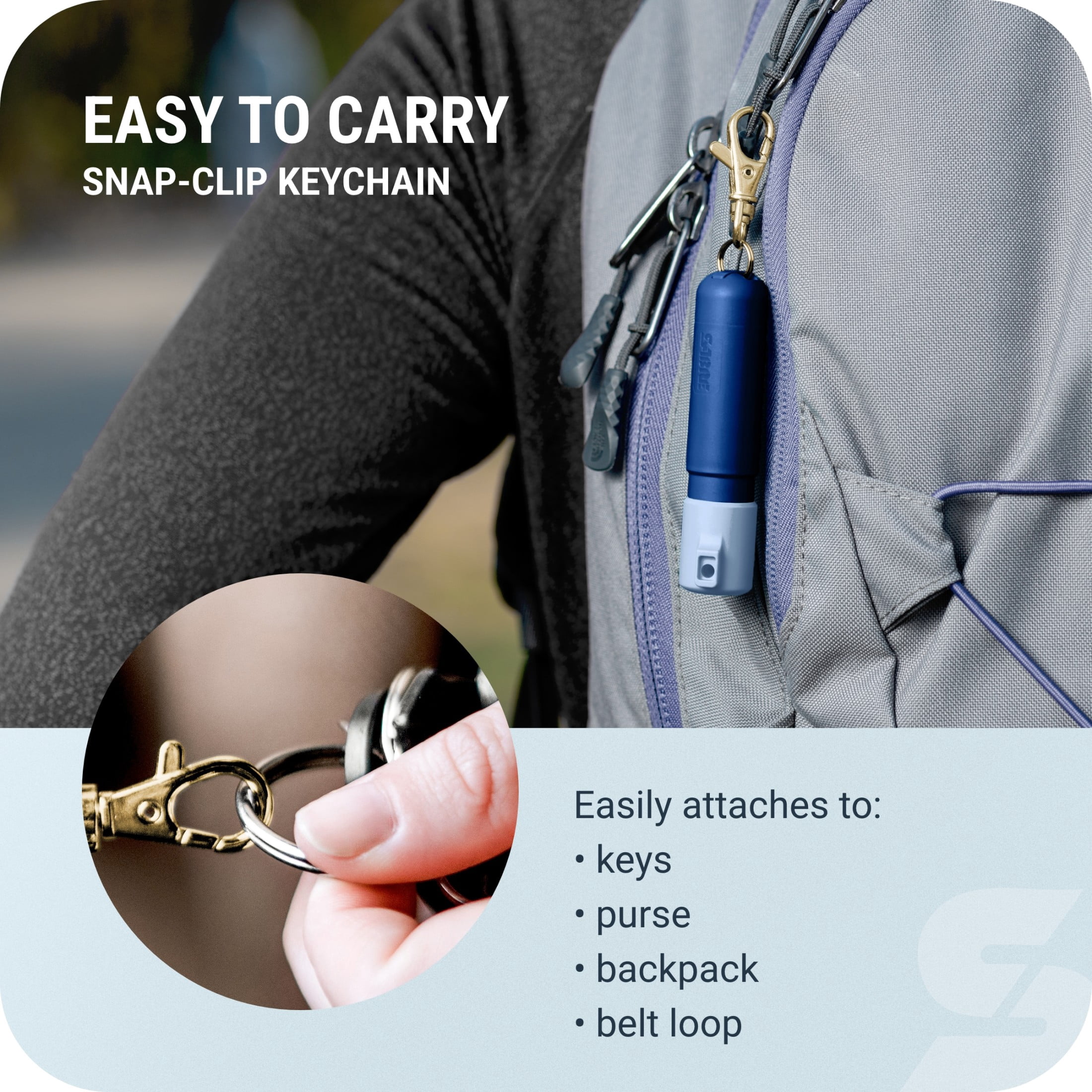 SABRE Mighty Discreet Pepper Spray with Snap-Clip Keychain, Two Tone Blue, 1 Count, Pocket Pepper Sprays