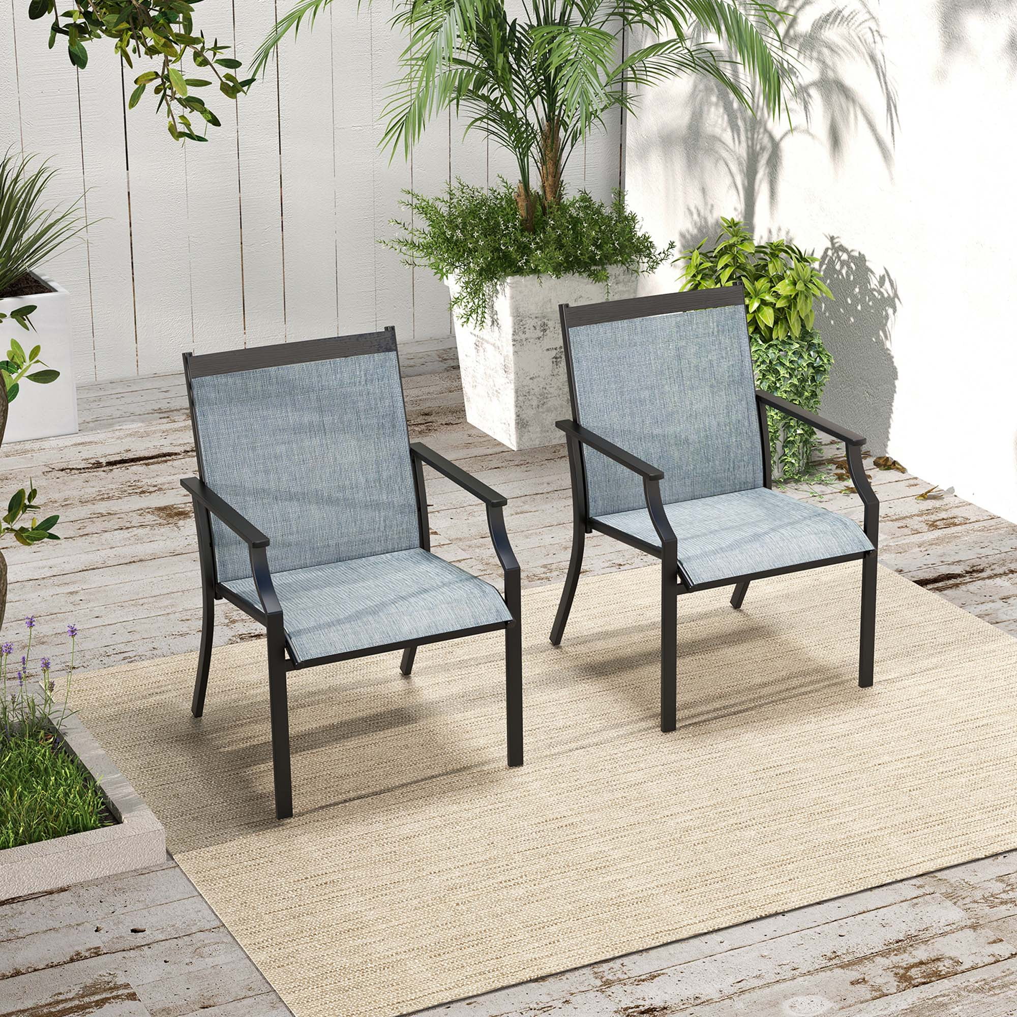 Costway 2 Piece Patio Dining Chairs Large Outdoor Chairs with Breathable Seat & Metal Frame Blue/Coffee/Grey/Red