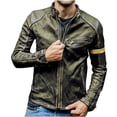 thumbnail image 2 of Men's Fashion Solid Color Stand Collar Imitation Leather Jacket CoatMens Corduroy Shacket Sherpa Jacket Men White Fleece Jacket, 2 of 3