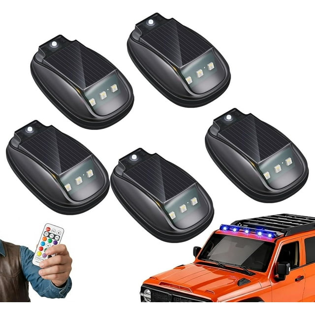 Solar-Powered RGB Strobe Light on Car Roof with Remote Control, 2026 New Wireless LED Strobe Lights with 8 Colors, Waterproof Smart Sensing Marker Light for Trucks, SUVs, Cars and Motorcycles(5Pcs)