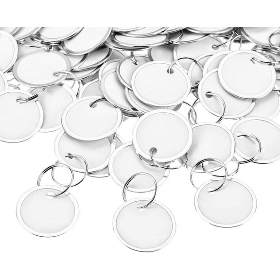 100 Pieces White Key Tags Metal Key Tags Round Paper Key Tags with Split Rings (31mm, White)