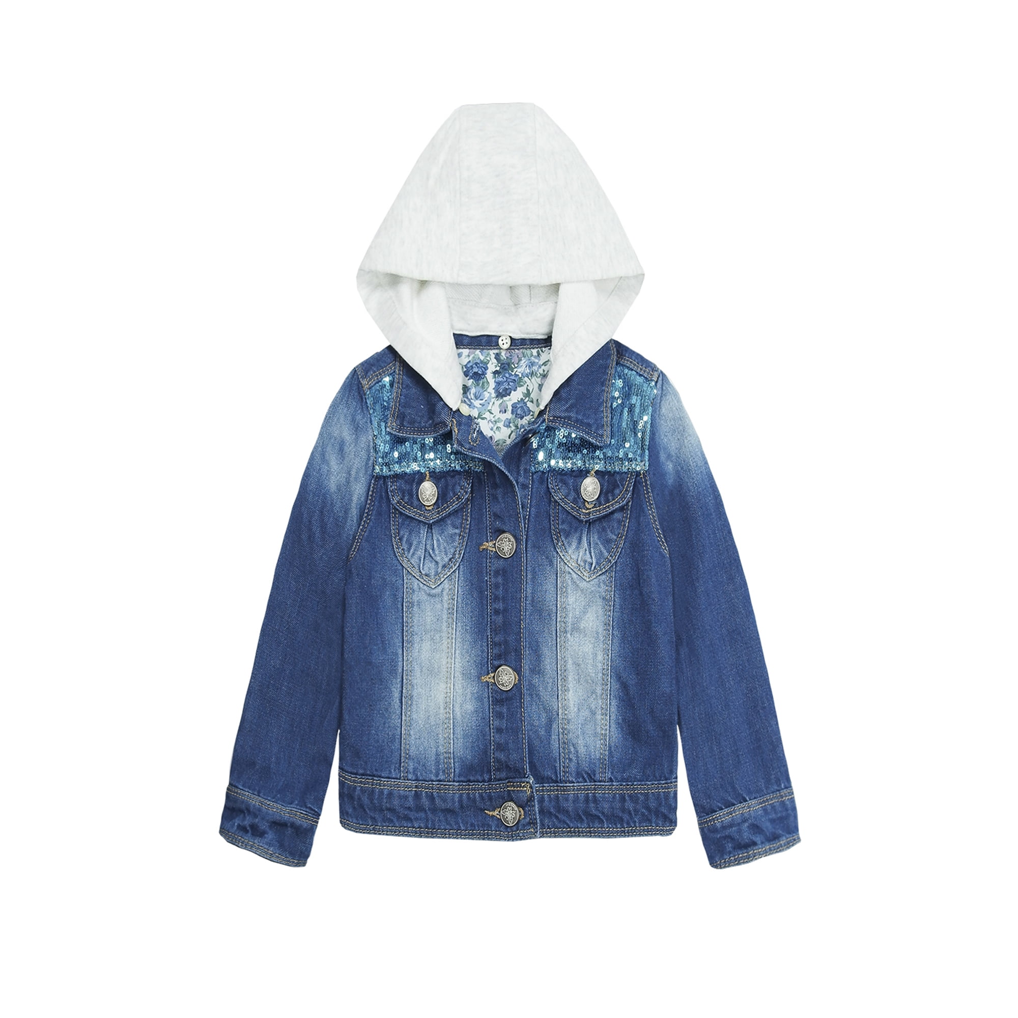 KIDSCOOL SPACE Little Girl White Detachable Hood Flower Embroidered Jean Jacket Female 4T Walmart