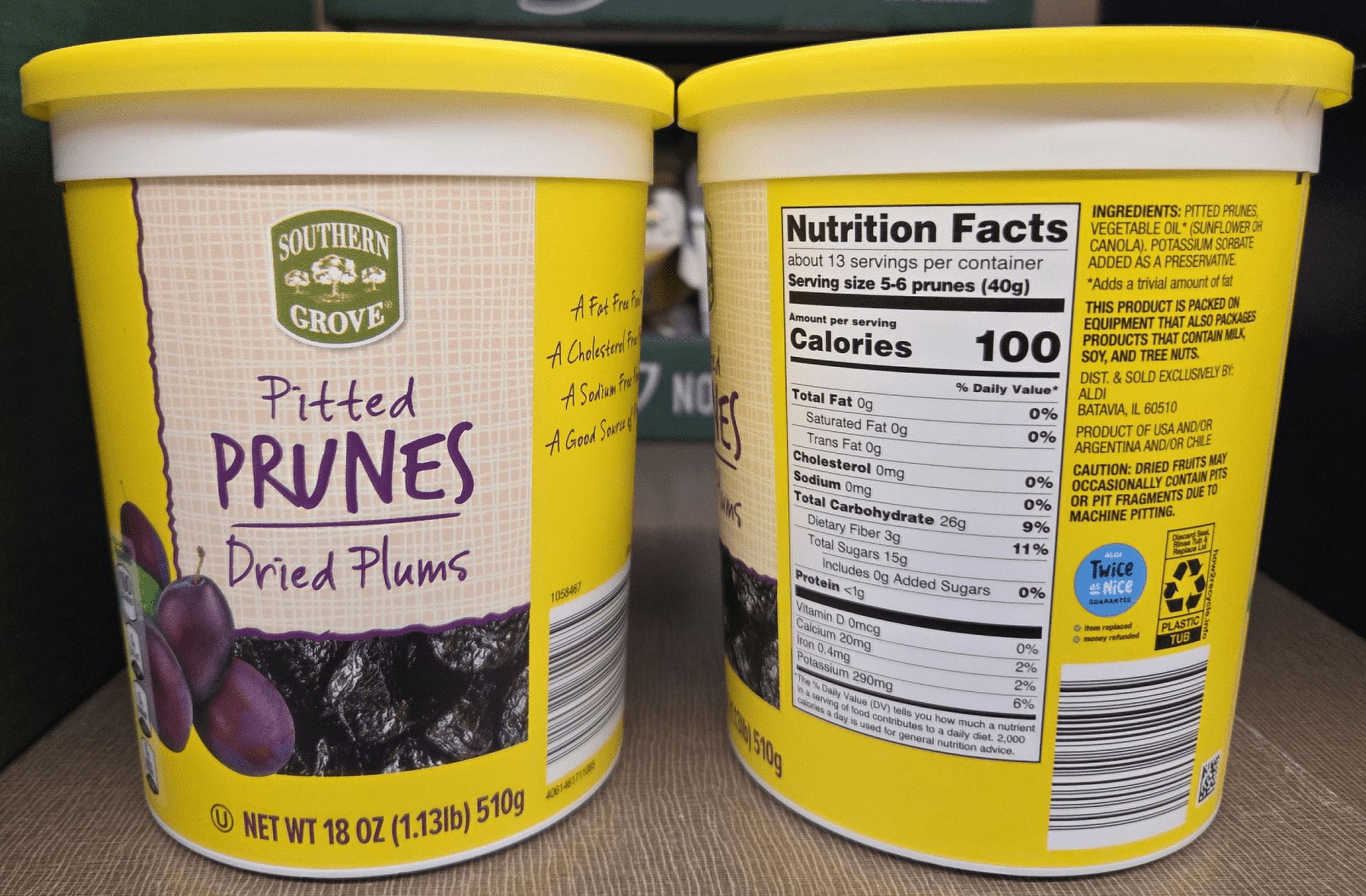 Southern Grove Pitted Prunes Dried Plums 18oz 510g (2 Jars)