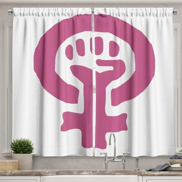 Ambesonne Feminist Kitchen Curtains, Feminism Ideology, 55"x39", Magenta and White