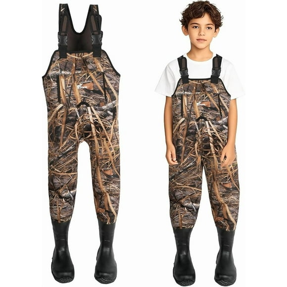 8 Fans Hunting Waders for Kids, Neoprene Youth Fishing Waders with Boot, Lightweight Chest Waders for Toddler Children