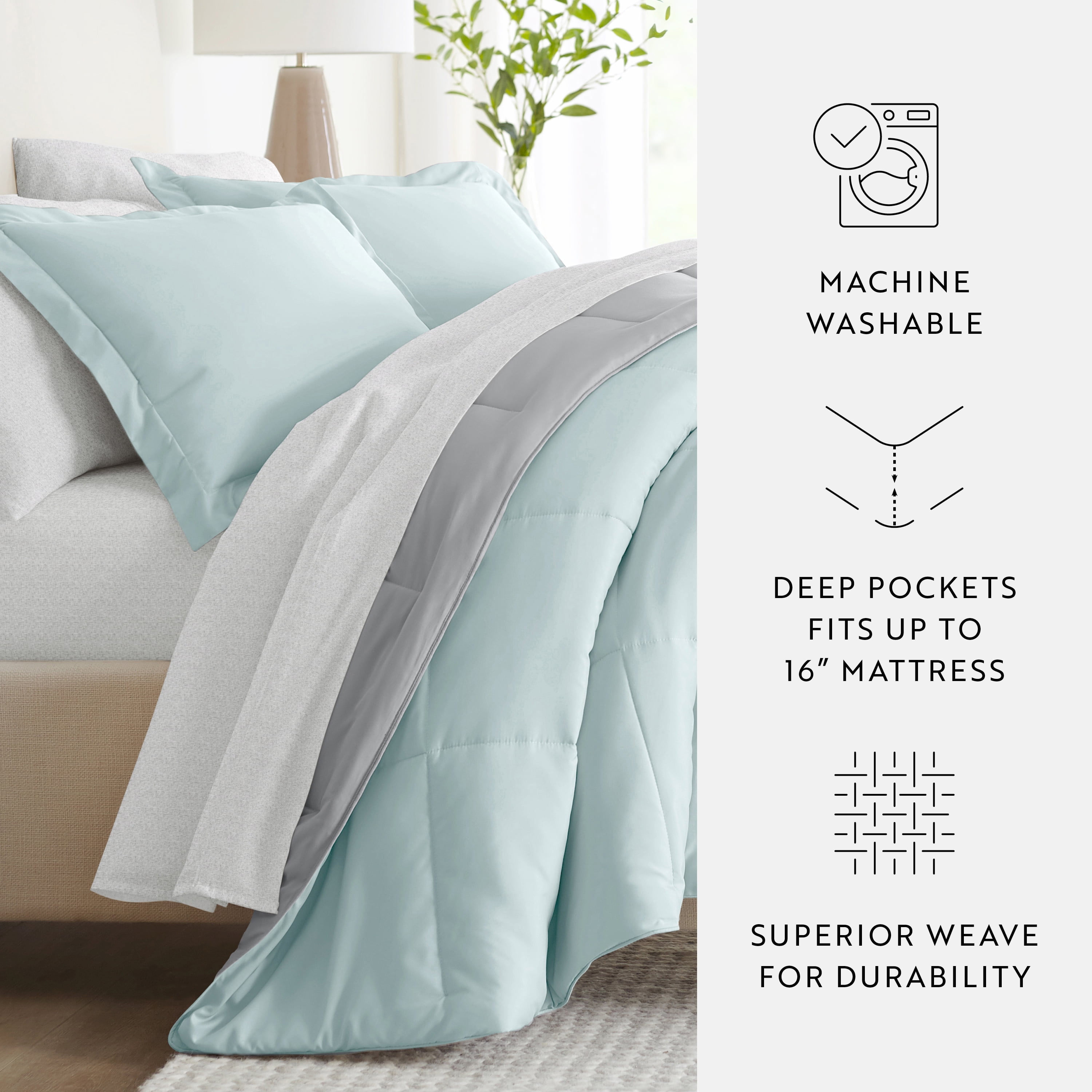 Noble Linens 7 Piece Bedding Bundle, Reversible Comforter and Patterned Sheet Set, King