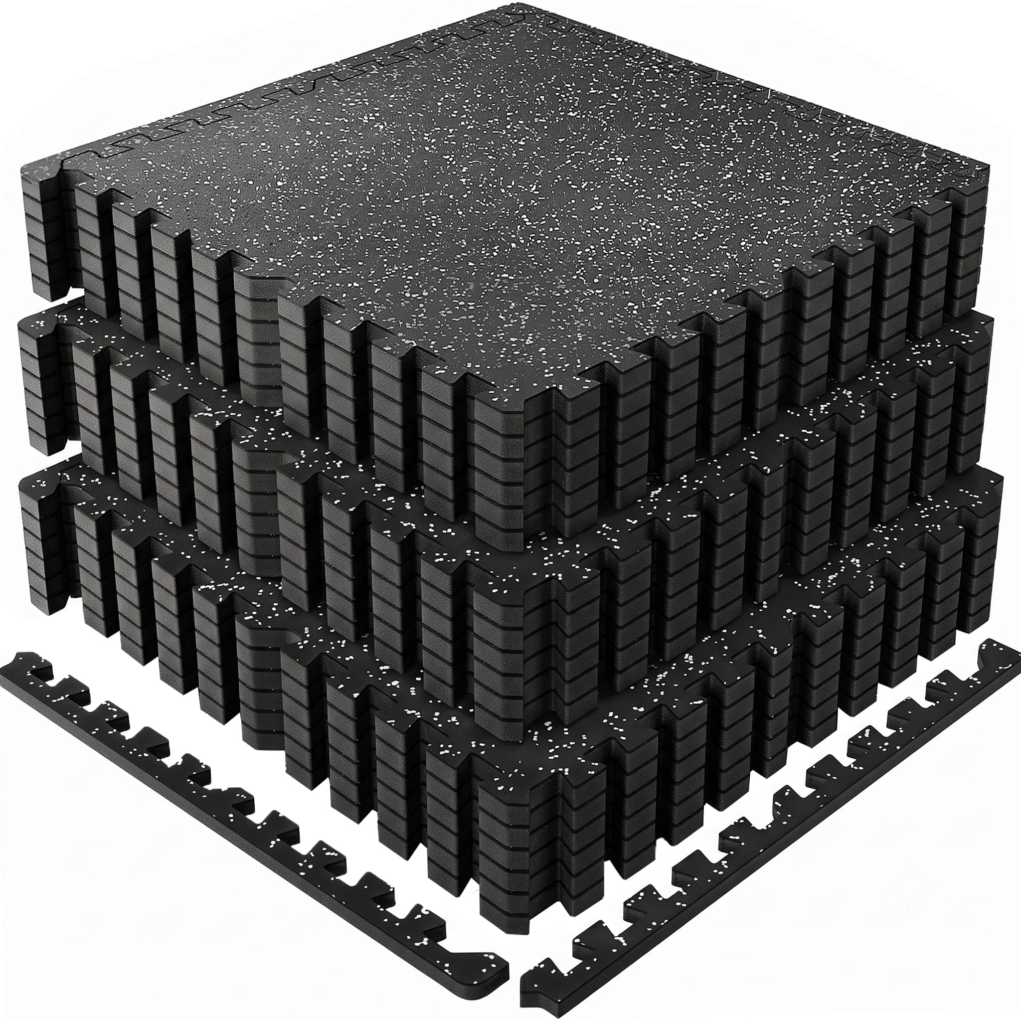 Gym Floor Mats 18-Pack 24x24 Inch 0.79 Inch Thick Rubber Top, Interlocking Puzzle Workout Mats and Exercise Flooring for Home Garage, 72 Sq Ft, Black and White