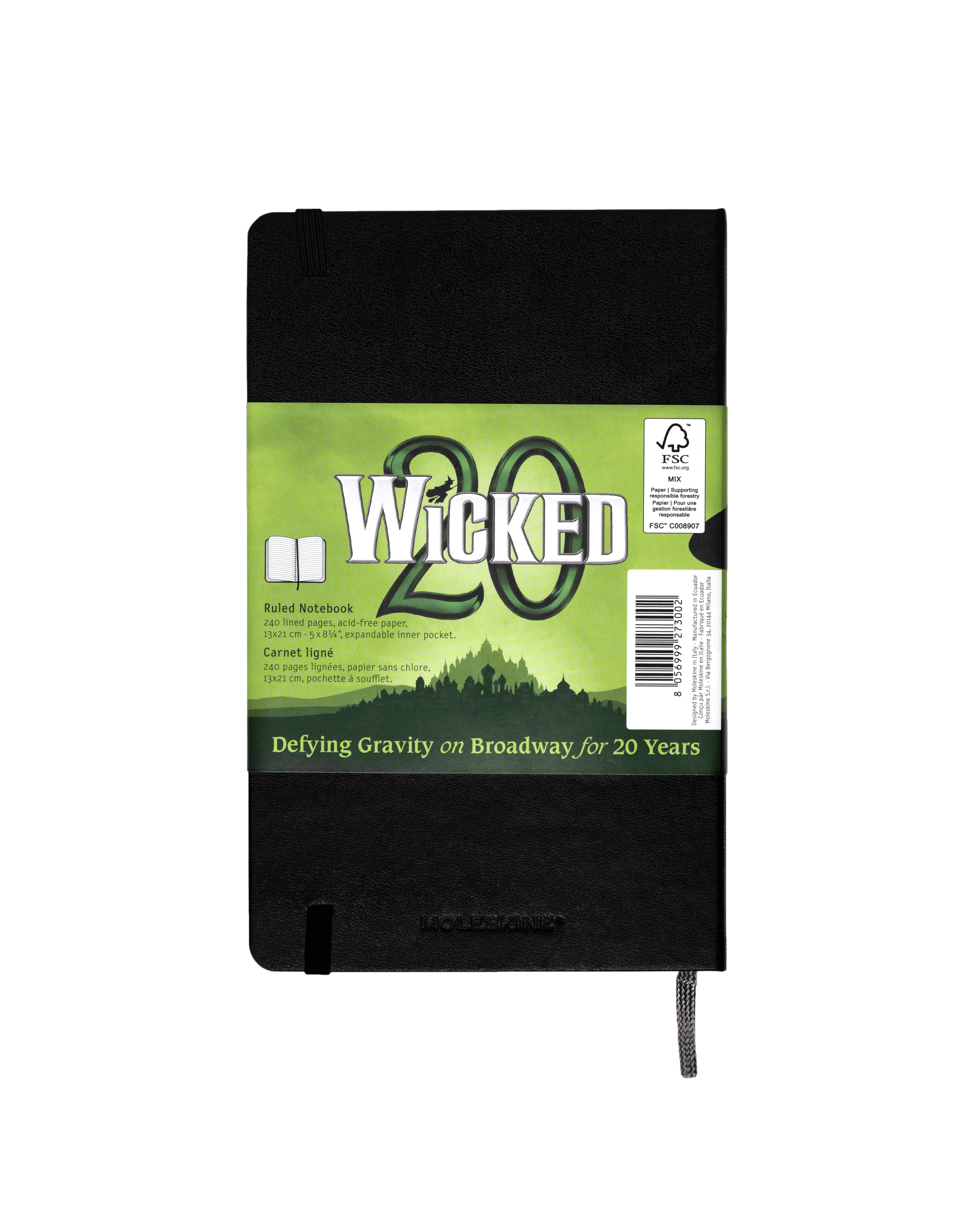 Moleskine Limited Edition Wicked 20th Anniversary Notebook, Hard Cover, Large (5" x 8.25"), Ruled, Black, 240 Pages