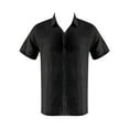 thumbnail image 2 of Mens Polo T-Shirt Lapel Solid Color Short Sleeved Button Linen Mens Clothing,Black,2XL, 2 of 4