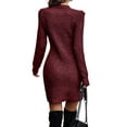 thumbnail image 2 of Innerwin Robe Chandail Col Rond Dames Chandail d'Hiver Manches Longues Robes Mini Élégantes Rouge Vin P, 2 of 4