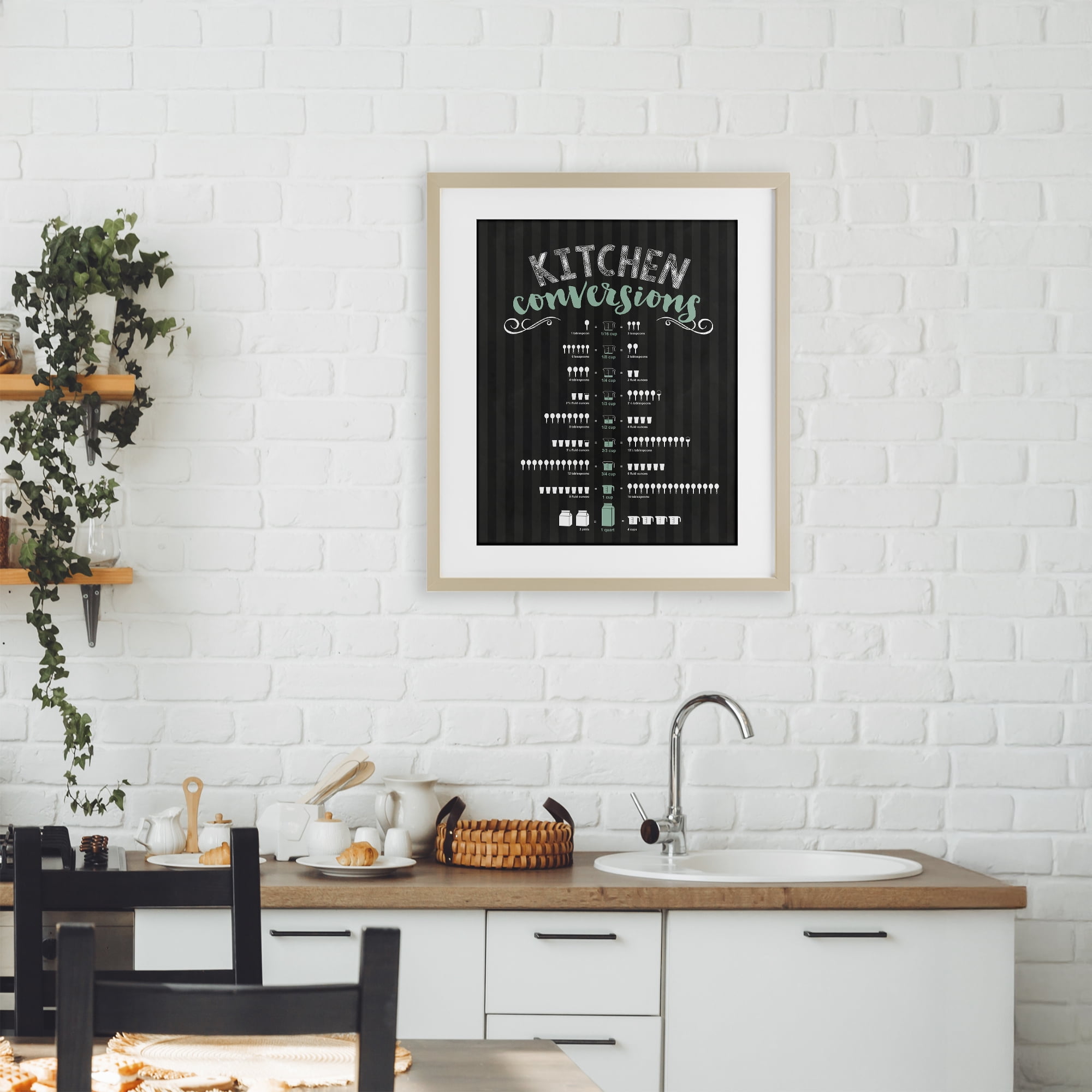 Kitchen Conversions Black & Green Birch Framed Print Under Glass, design by Lettered and Lined