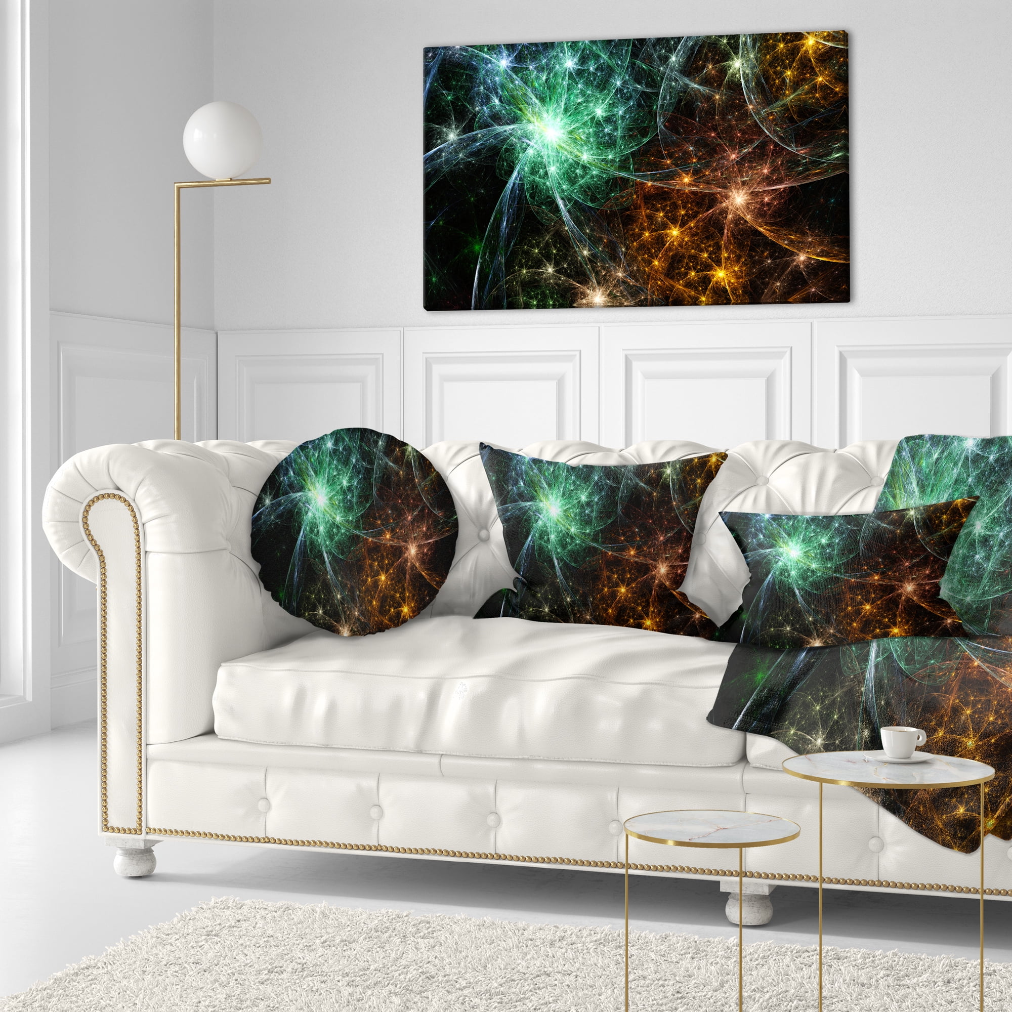 Designart Green Orange Colorful Fireworks - Abstract Throw Pillow - 12x20