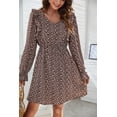 thumbnail image 3 of Uniexcosm Women's Short Dress Long Sleeve Floral Boho Wrap V Neck Ruffle A-Line Mini Dresses, 3 of 7