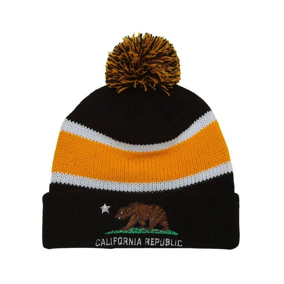 California Republic Winter Cuff Beanie w/ Pom - Black/Yellow