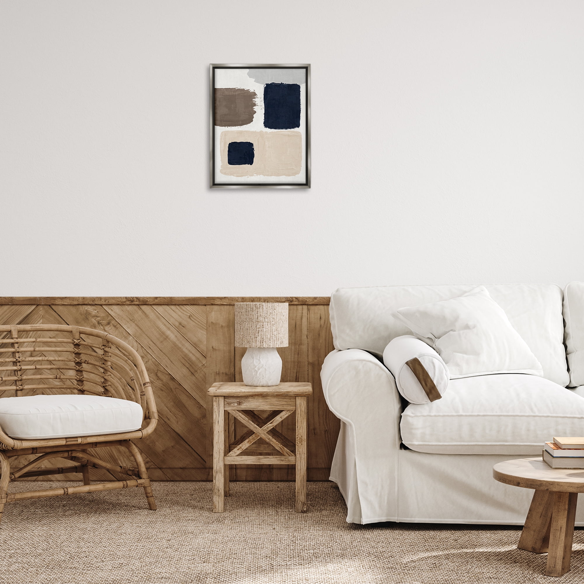 Stupell Industries Neutral Blocked Shapes Abstract Painting Gray Floater Framed Canvas Art Print Wall Art, 17 x 21