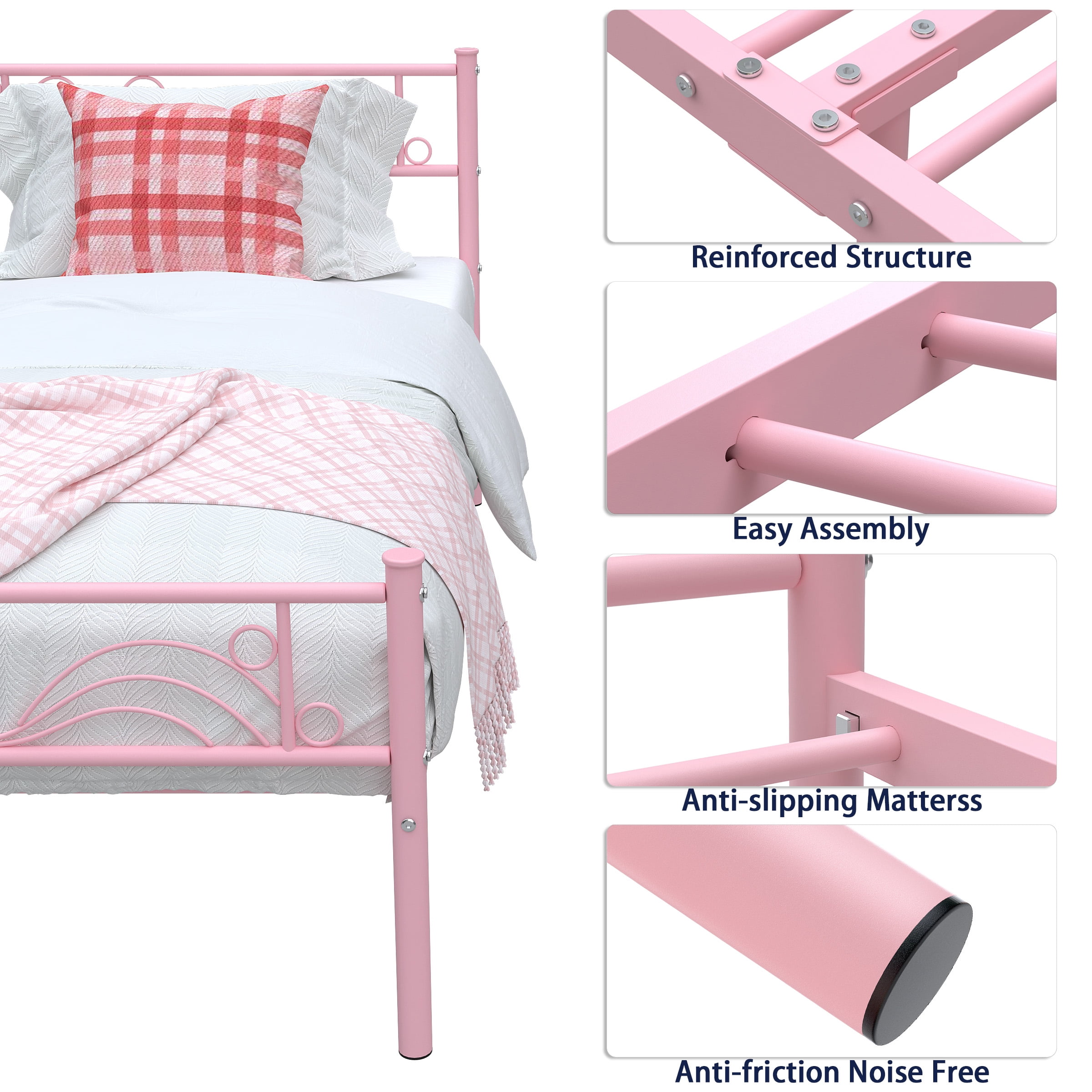 Weehom Twin Metal Bed Frame with Headboard Footboard for Girls