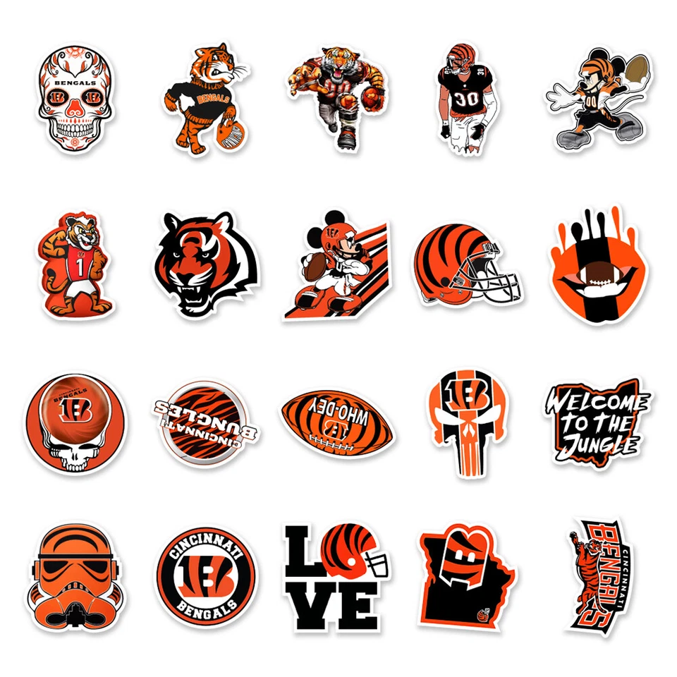 BUTTERFLY- 50Pcs Waterproof Vinyl Stickers Cincinnati Bengals Nfl Football Phone Luggage