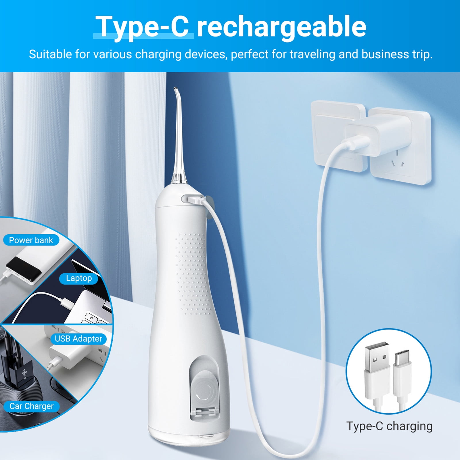 Betterchoi Water Flosser for Teeth, Portable Cordless Water Dental Flosser Teeth Pick – 4 Cleaning Modes, 1800 Pulses, 300ML Tank, IPX7 Waterproof, White