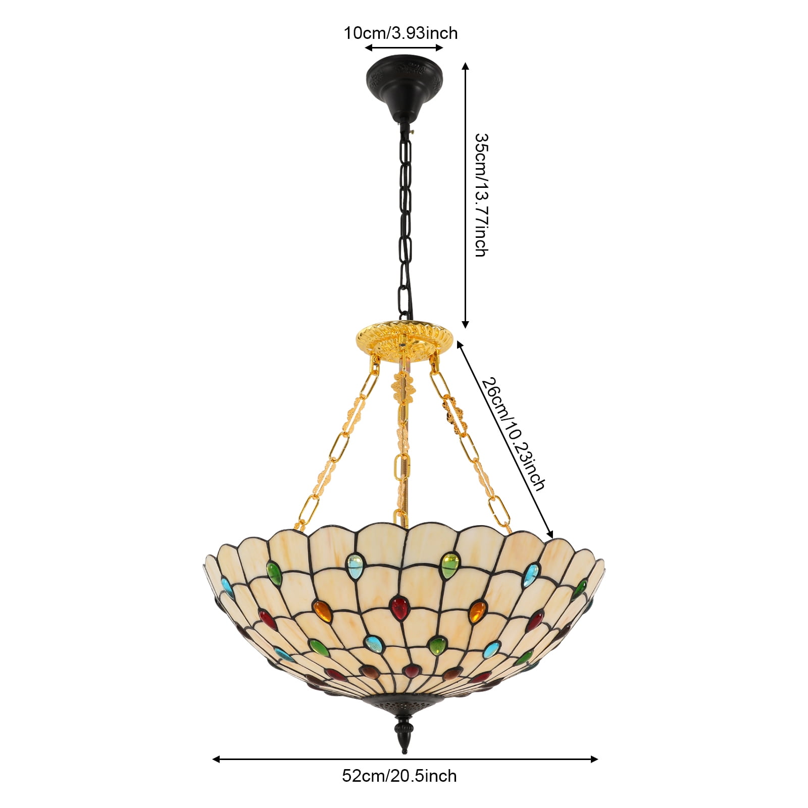5-Light Chandelier, Ceiling Mount Light Fixture, Colorful Tiffany-Style Pendant Light for Elegant Home Decor (5 x E26 (Not Included)