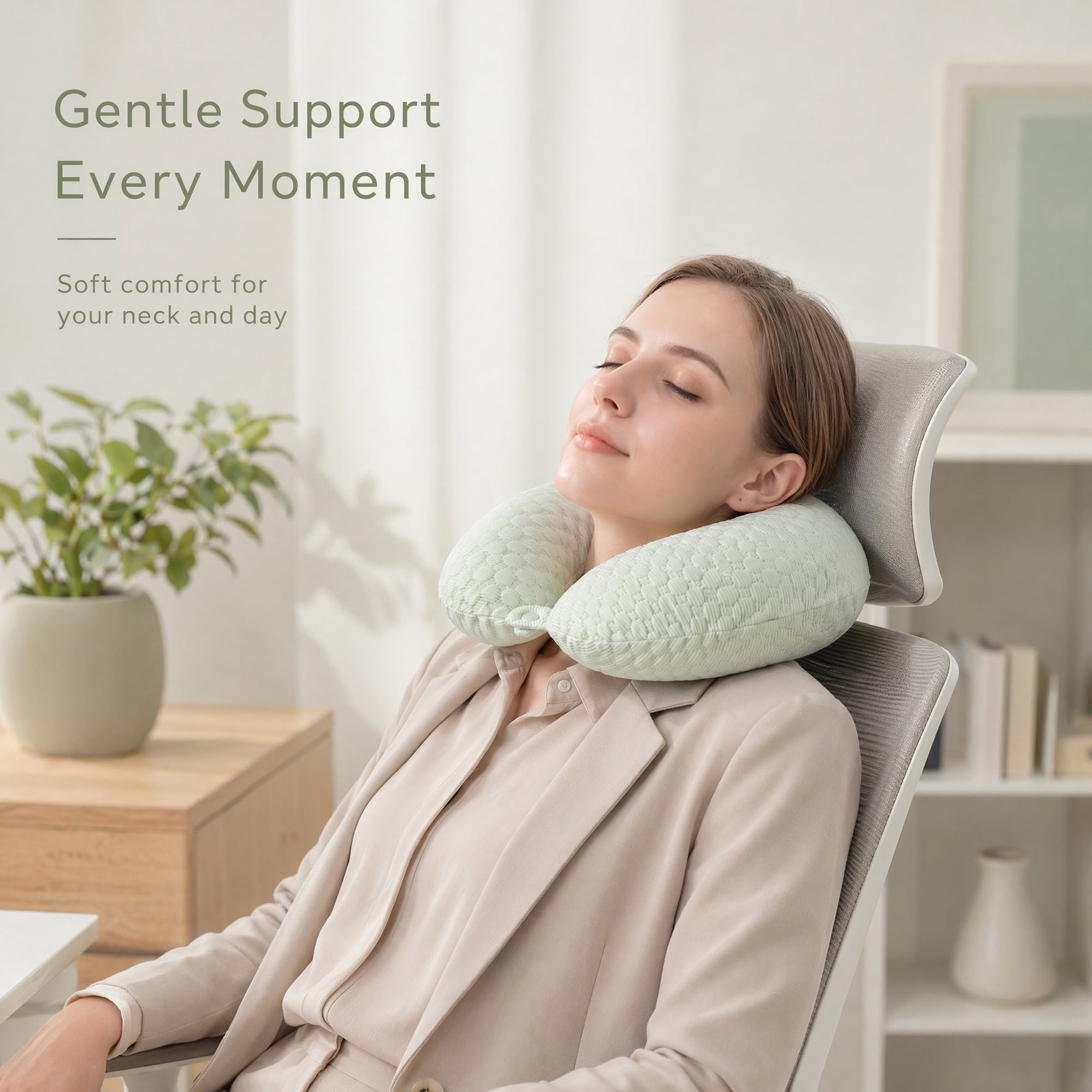 Unique Bargains Memory Foam U Shape Travel Neck Pillow for Office Naps Green 12"x12"x4"